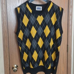 BG Mens Black and Yellow Argyle V-Neck Sweater Vest